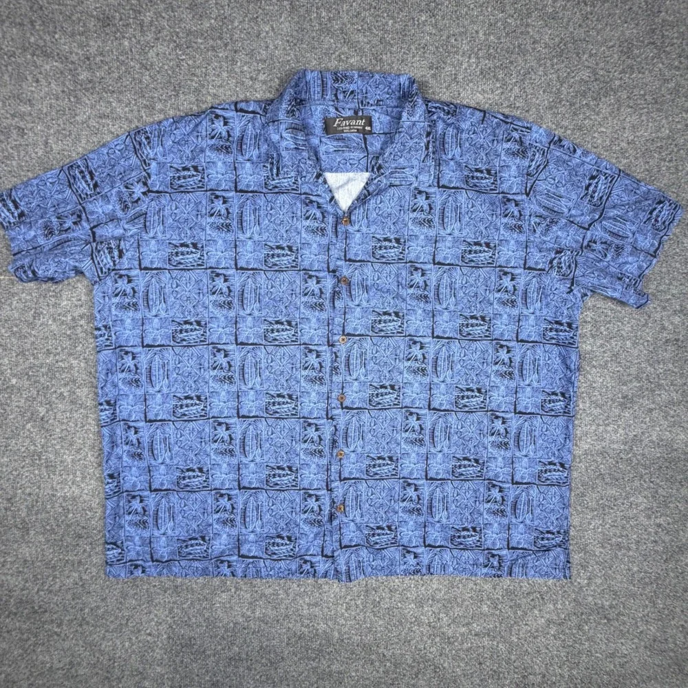 Favant Hawaiian Shirt‎ Men's 4XL Blue Tiki Aloha Button Up Designed in Hawaii